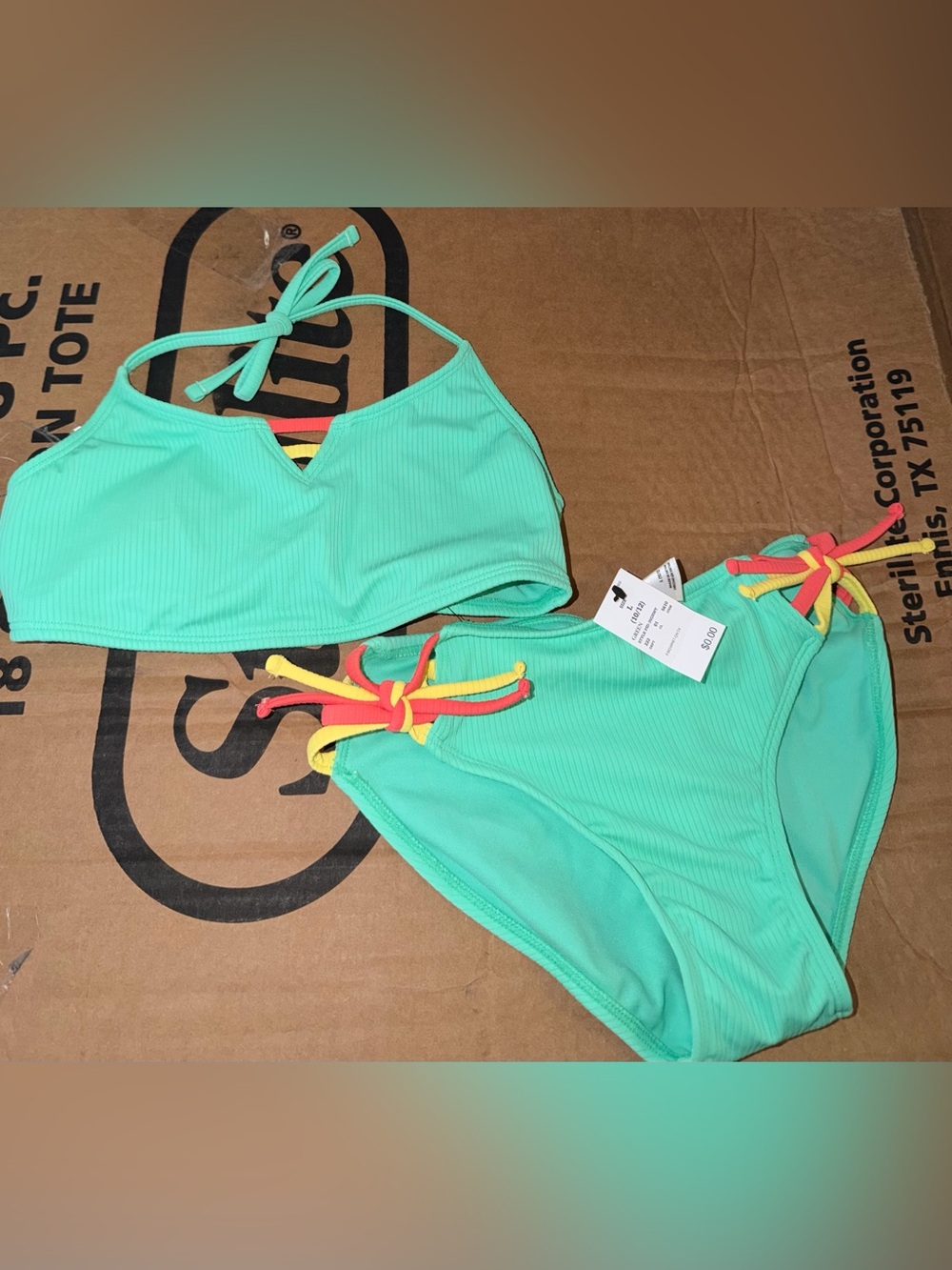 Target Girls Mint Green Bikini with Yellow & Coral Tie Accents